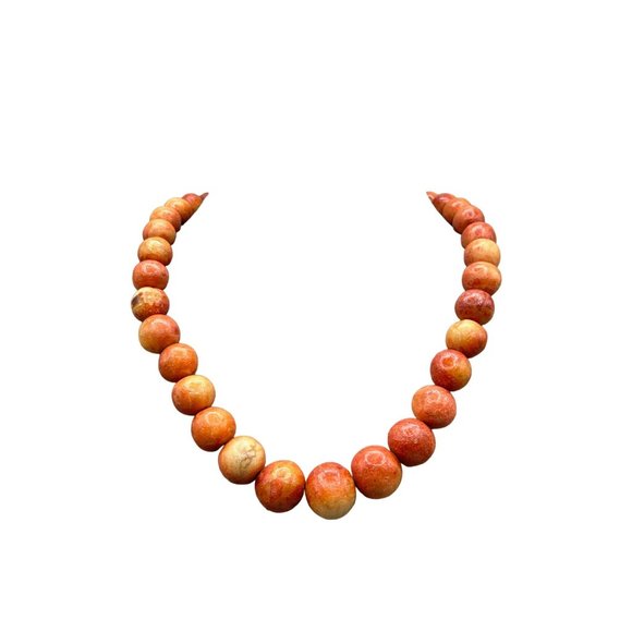 Sponge Coral Apple Coral Necklace Beaded Organic Natural Beads Graduated Strand - Picture 1 of 9